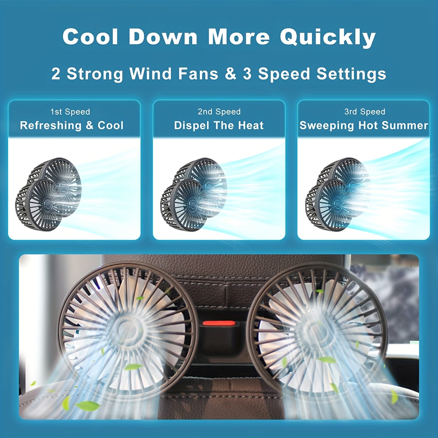 1pc High-Power Dual-Head Car Fan - 360° Rotating Ventilation, Quiet Operation & Secure Clip-On Base - Ideal for Vehicle & Home Use