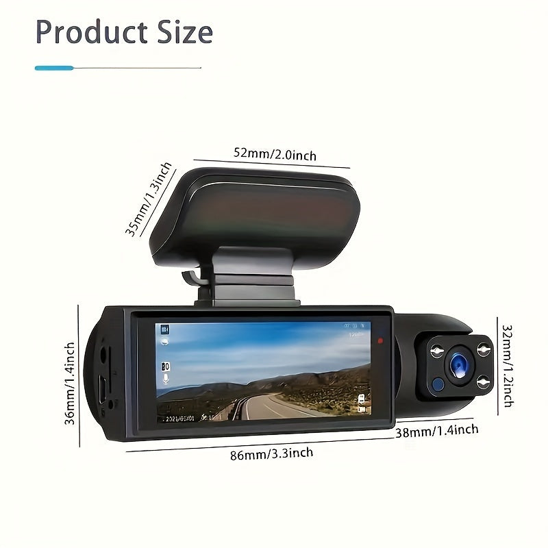 1080P Dual Camera, Dash Cam For Cars, Front And Inside, Car Camera With IR Night Vision, Loop Recording, Wide Angle Car DVR Camera With 3.16 Inch IPS Screen, Dual Lens Car Dashboard Video Cam, with 32GB SD Card