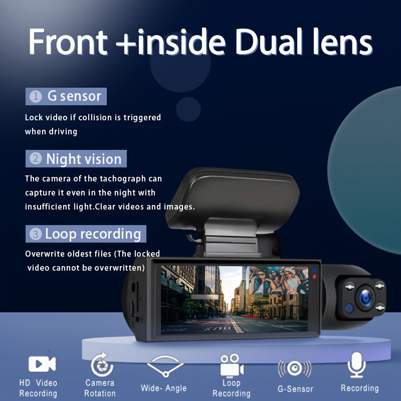 1080P Dual Camera Dash Cam For Cars With IR Night Vision, Loop Recording, And Wide Angle Lens-3.16 Inch IPS Screen, 32GB Card Optional.