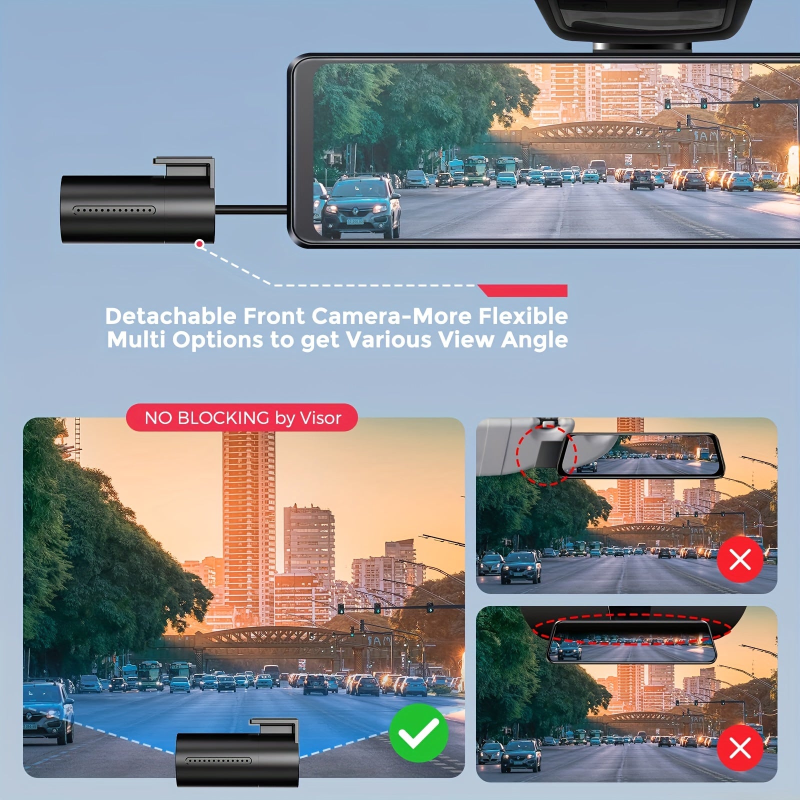 12" FHD 1080P LINGDU Full Touch Screen Mirror Dash Cam with Detached Camera, Super Night Vision, Front and Rear Dual Cameras, Flexible Installation, Backup View Mirror Camera, Includes 64GB Card