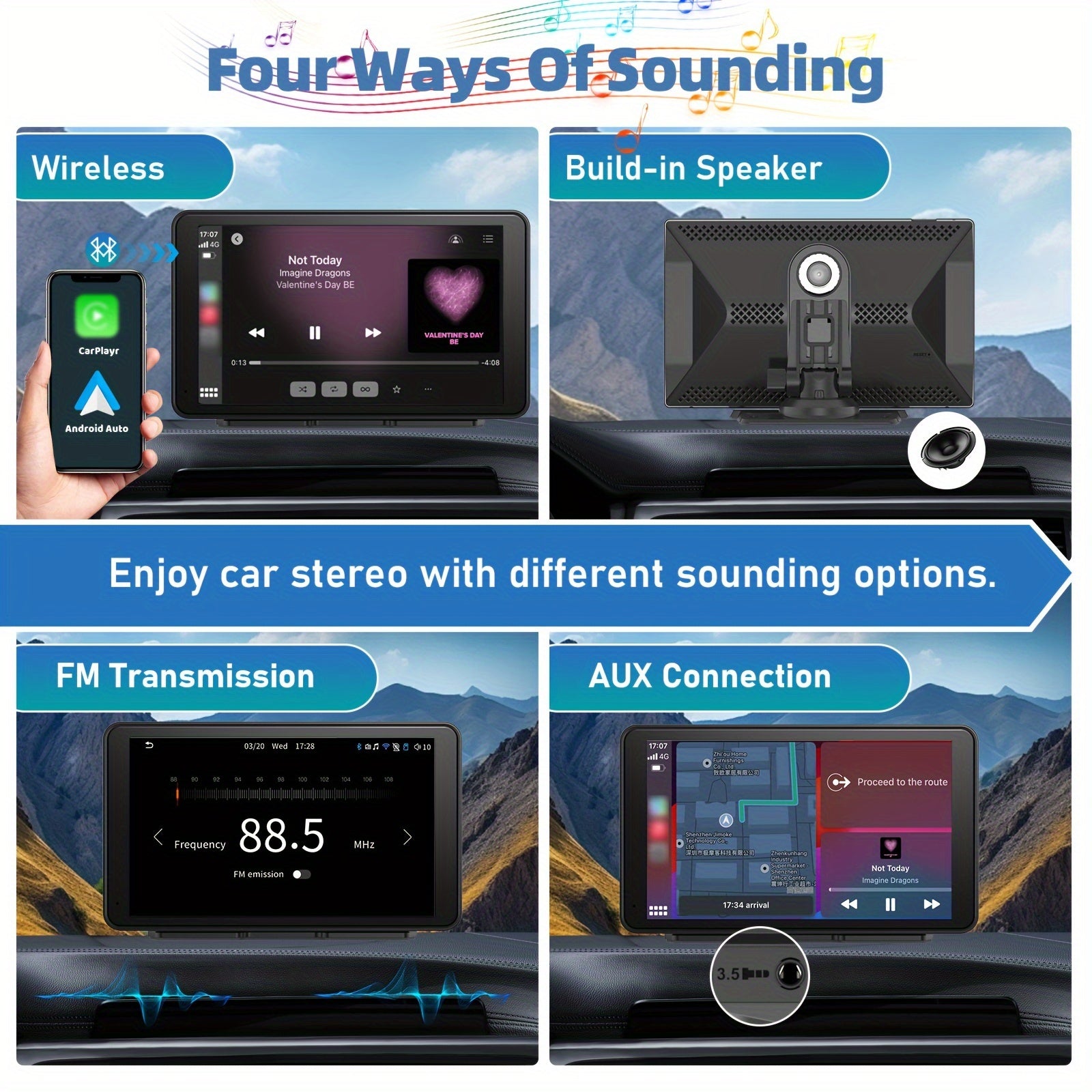 9-Inch Portable Wireless Car Player - Car Video with 4K Dash Cam, 64G TF Card, Android Auto Car Play, Voice Control, Phone Holder, Mirro Link, Navigation Screen and Upgraded Car Audio Receiver