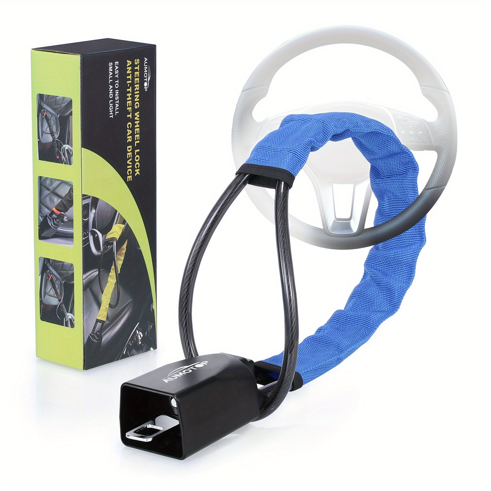 Steering Wheel Lock Universal Seat Belt Lock Anti-Theft Locking Device with 3 Keys for Car SUV Van Golf Cart Truck Black