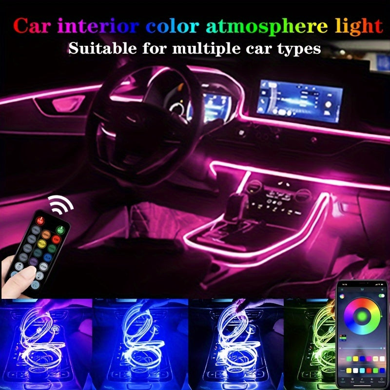 Interior Car LED Strip Lights With Wireless APP And Remote Control, 5 In 1 Ambient Lighting Kits With 236 Inches Fiber Optic, 16 Million Colors Car Neon Lights, Sync To Music
