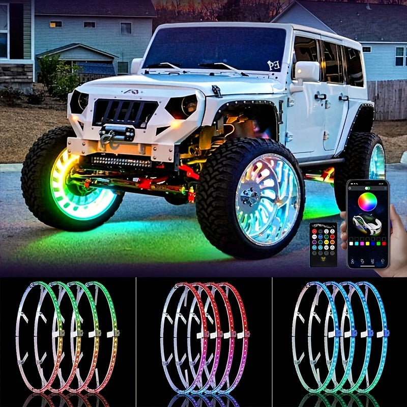 4pcs Universal Phantom Color Flow Car Led Wheel Light Burst Flash Wheel Light Colorful Wheel Light Combo RGB Wheel Ring