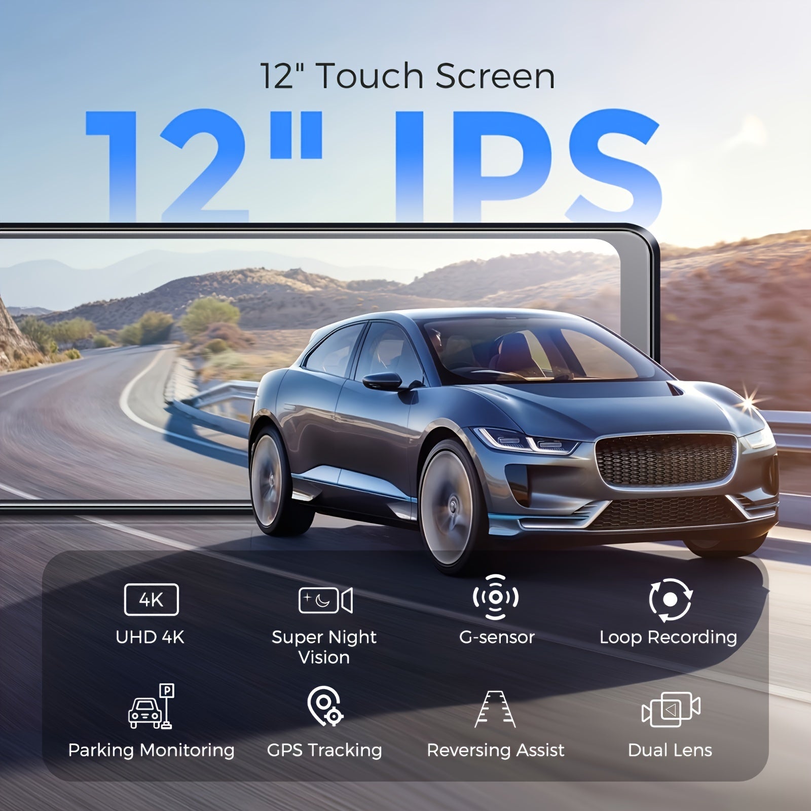 4K AZDOME PG19X  Full Touchscreen Dash Cam 12" with GPS, Split-Screen Display Rear View Mirror Camera, Front and Rear 4K+1080P Dual Car Recorder Built-in Parking Monitor, Night Vision, Loop Recording, 64GB Card, Easy to Insta