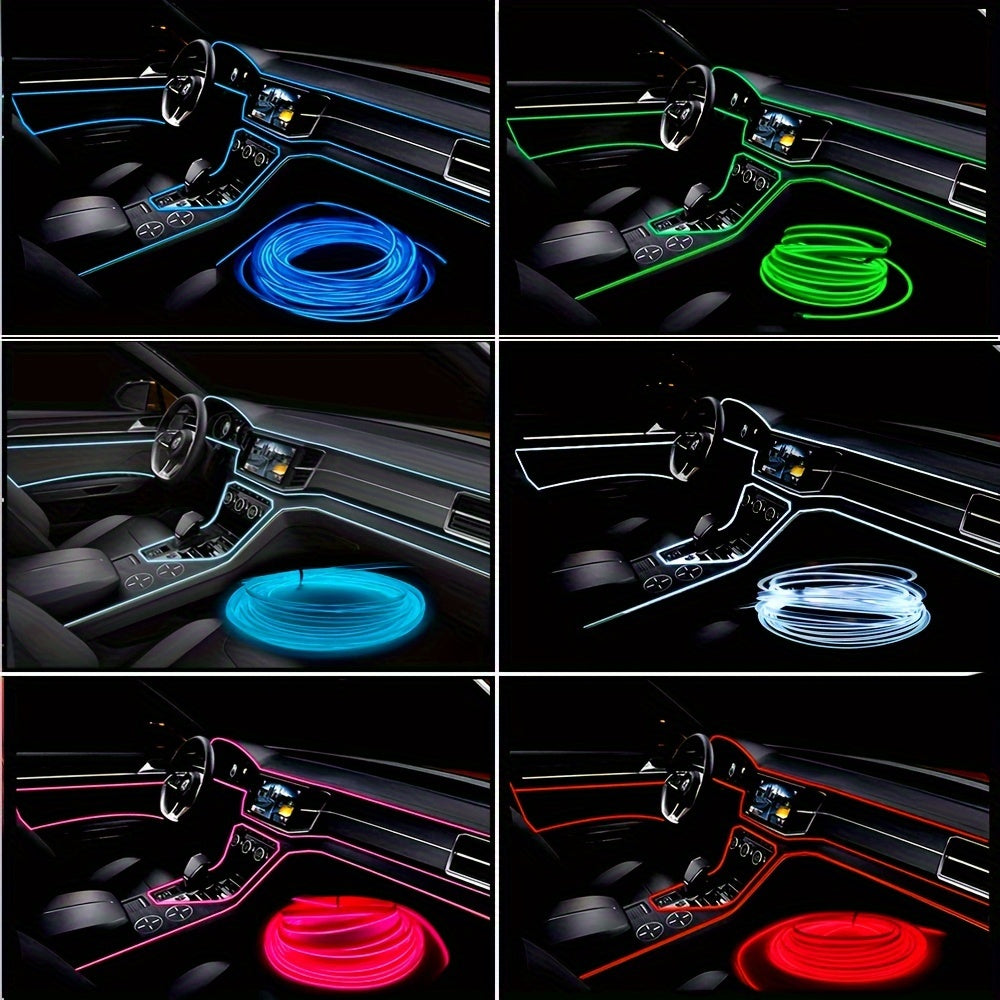 El Wire Pink  Interior Car LED Strip Lights, 10M Neon Wire USB 5V with Fuse Protection for Automotive Car Interior Decoration with 6mm Sewing Edge