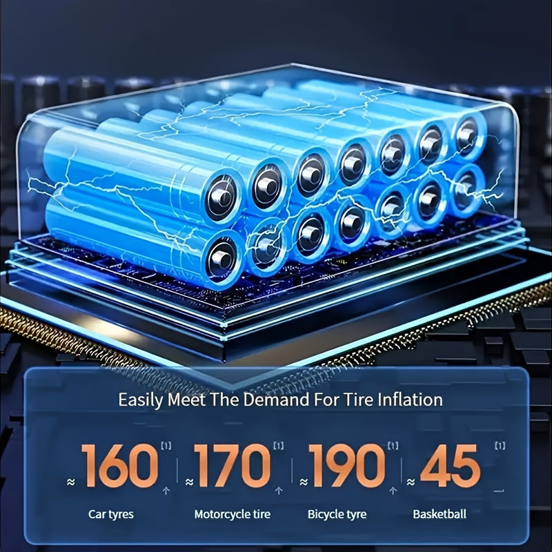 1pc Portable Tire Inflator with Digital Display - Fast Cordless Air Compressor, USB Rechargeable, Multi-Function Nozzle Adapter, Long-Lasting Lithium Battery for Car, Motorcycle, Bicycle Tires & Balls - Auto Parts, Tire Infla