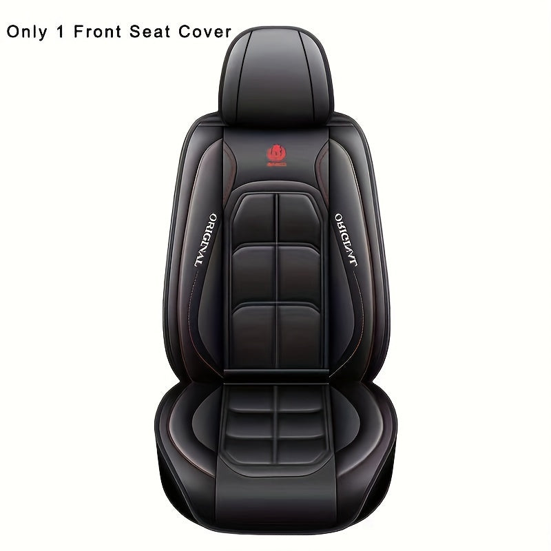 1pc PU Leather Car Seat Cover - Red & Black Design, Front Seat Protector for Sedan or SUV, Durable All-Season Cushion Mat with "Original" Print, Hand Wash or Dry Clean Only, Car Seat Protection | Modern Seat Cover | PU Leathe