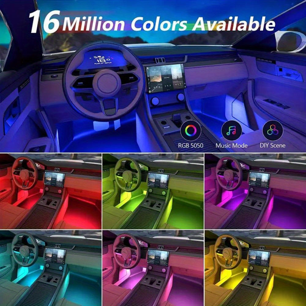 Light Up Your Car With 4pcs 48 LEDs Neon LED Interior Lights - Music Sync, Wireless Remote Control Auto RGB Decorative Lamps