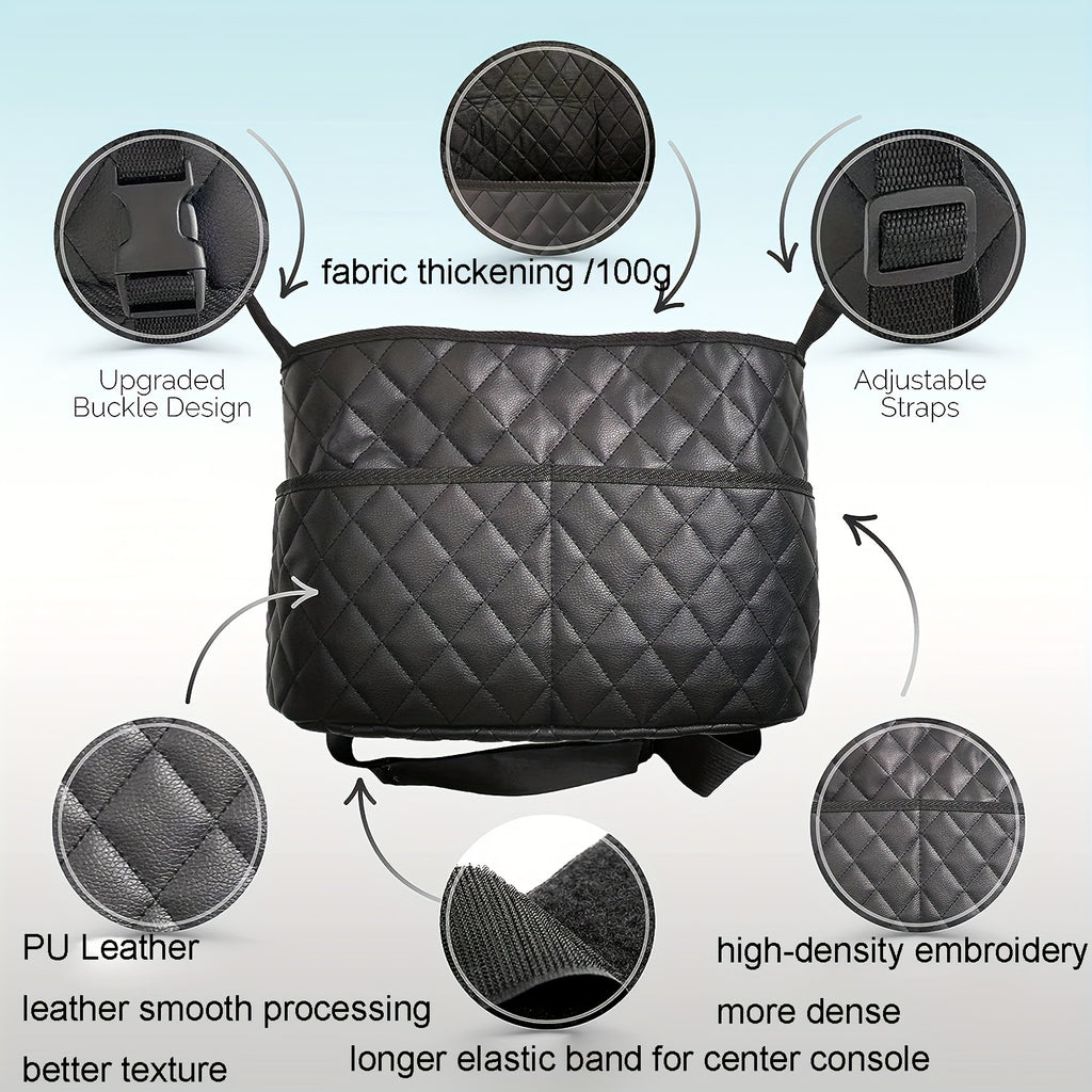 Car Purse Handbag Holder Between Seats, Car Seat Back Organizer With 3 Pockets, Large Capacity Storage Bag