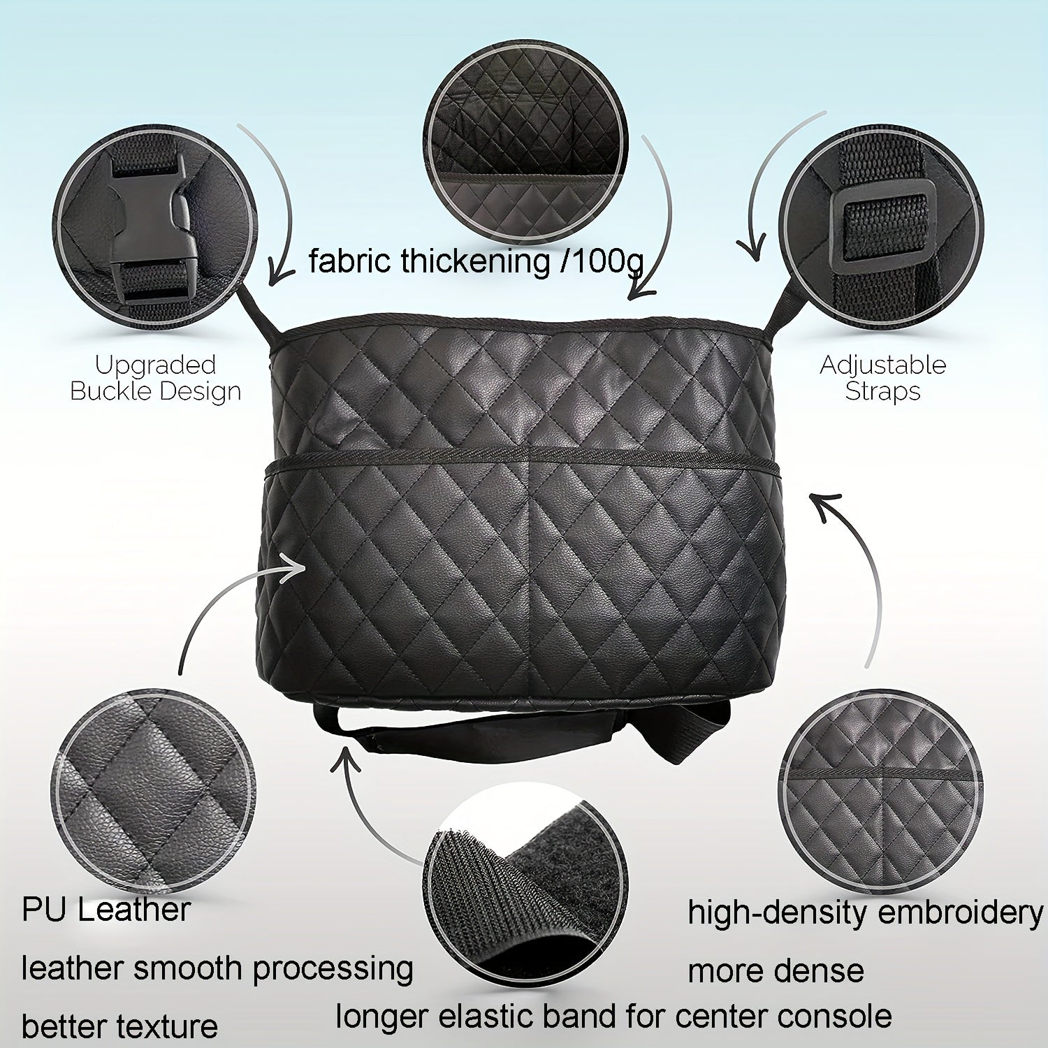 Car Purse Handbag Holder Between Seats, Car Seat Back Organizer With 3 Pockets, Large Capacity Storage Bag
