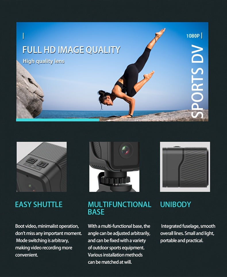 1080P HD Portable Camera with Hotspot Wifi, Motorcycle & Bicycle Dash Cam, Self-Adhesive Mount, Rechargeable Battery, App Control, Compact Design for Outdoor Sports & Cycling, Cycling Accessories, Sleek Gadget, Durable Constr