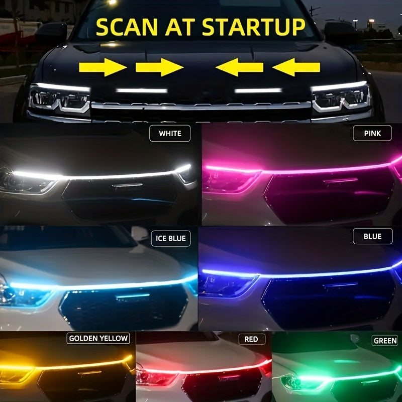 Car LED Hood Light Universal Flexible Scan Light Strip Car Decoration Atmosphere Light Ambient Atmosphere White Ice Blue