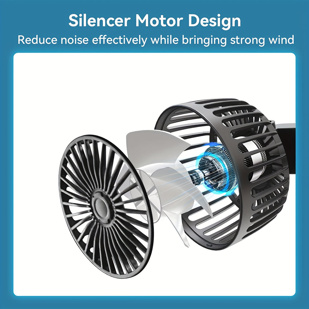 1pc High-Power Dual-Head Car Fan - 360° Rotating Ventilation, Quiet Operation & Secure Clip-On Base - Ideal for Vehicle & Home Use