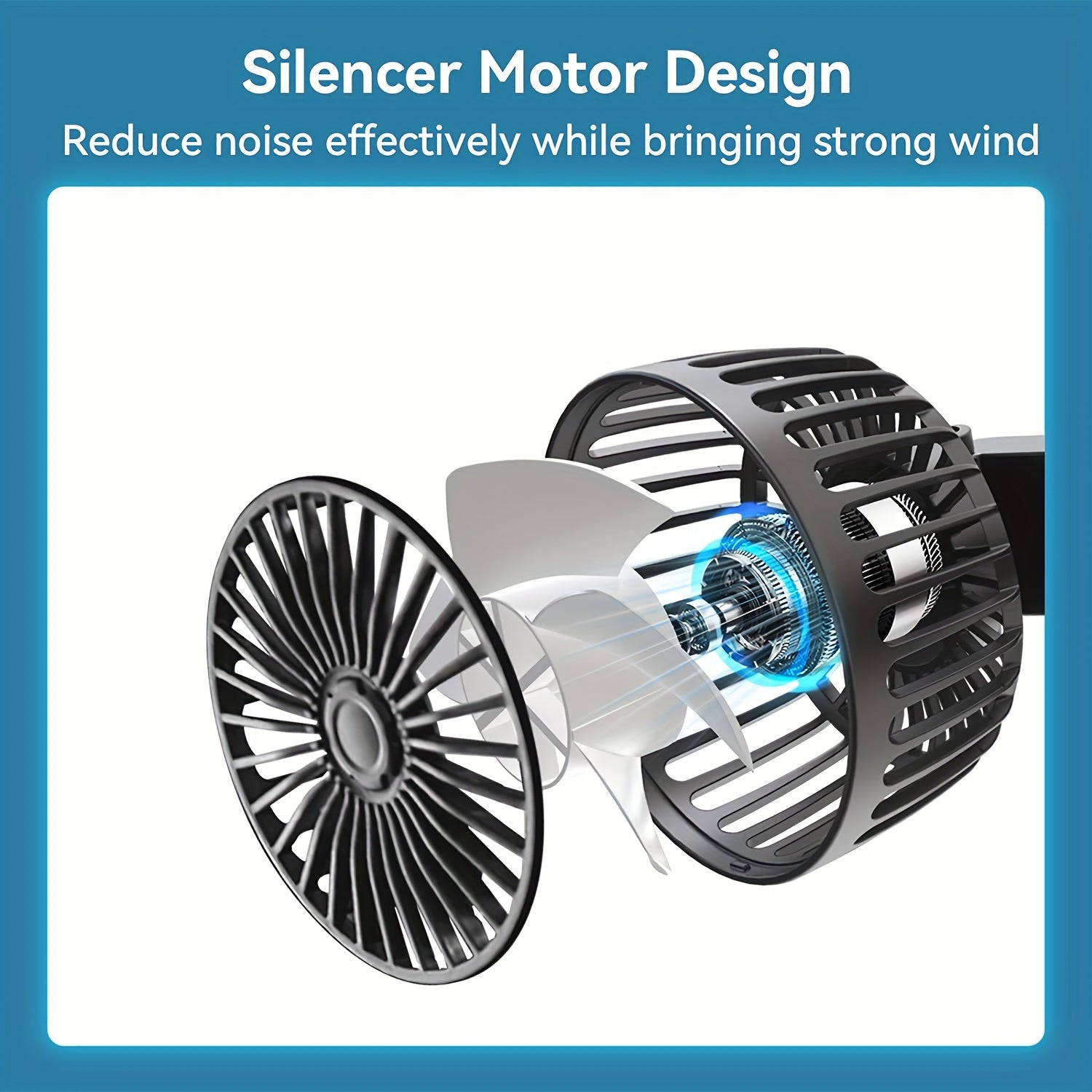 1pc High-Power Dual-Head Car Fan - 360° Rotating Ventilation, Quiet Operation & Secure Clip-On Base - Ideal for Vehicle & Home Use