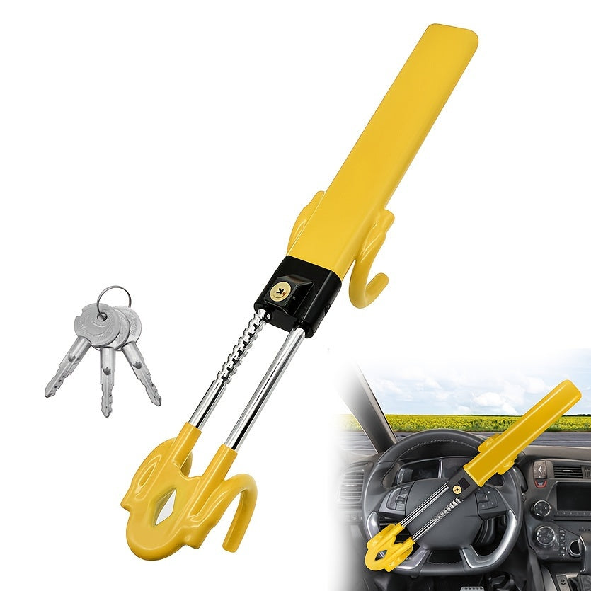 Steering Wheel Lock - Heavy Duty Antitheft Device And Car Security Lock With Adjustable Locking And 3 Keys - Great Vehicle And Truck Deterrent