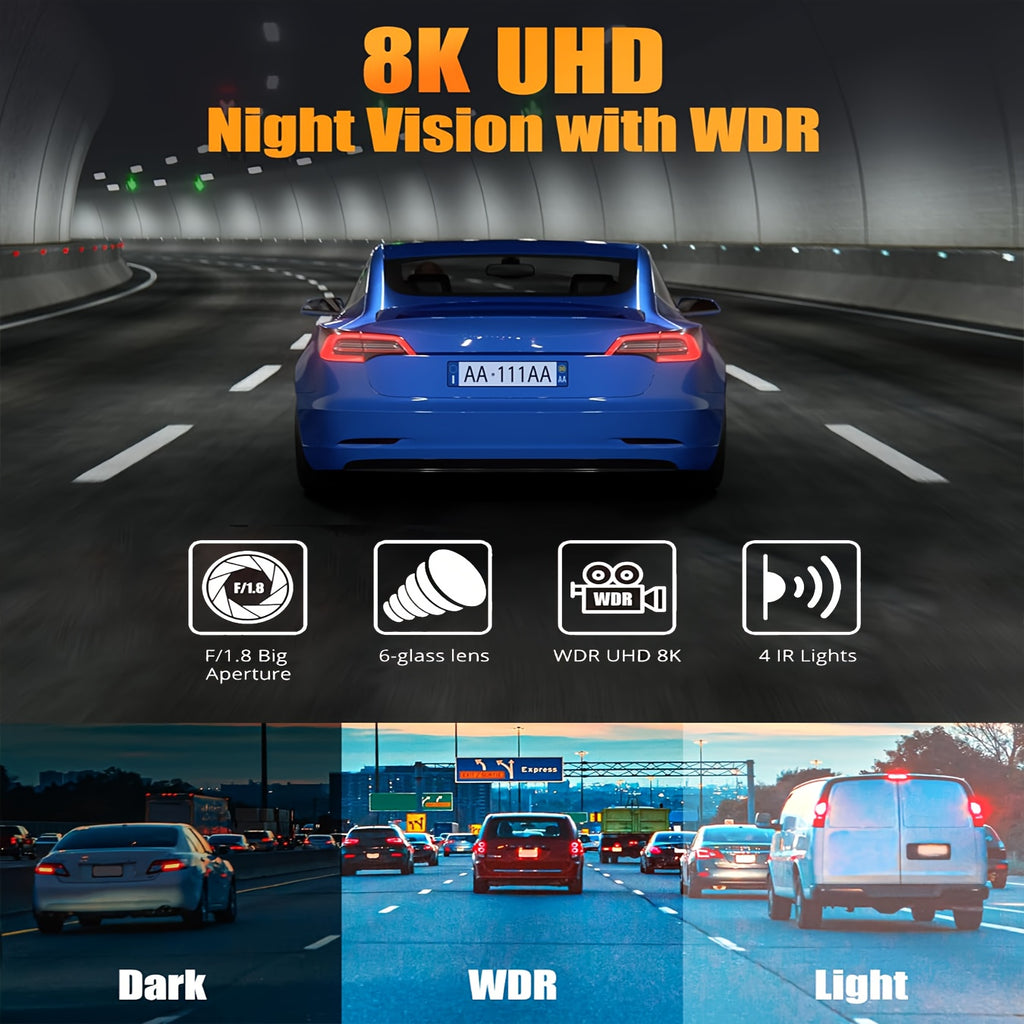8K UHD Dash Cam - Car Camera with IR Night Vision - Front and Built-in, 3.16" IPS Screen, 170° Wide Angle, WDR, 24-Hour Parking Mode, Night Vision - Ultimate Car Safety Solution, Model A4