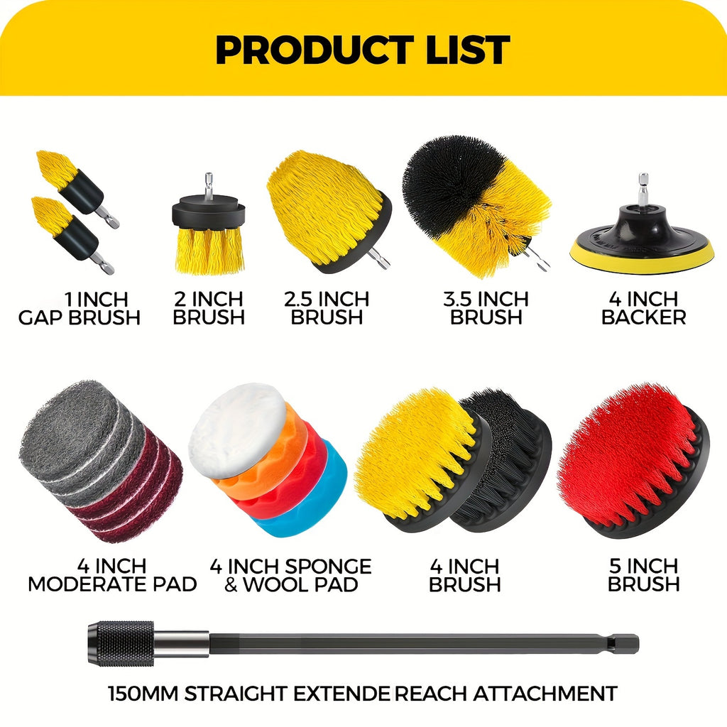 7pcs Drill Brush Attachment Set, Power Scrubber Wash Cleaning Brushes Tool Kit, All Purpose Drill Brush With Extension For Grout Floor, Tub Shower Tile, Bathroom, Kitchen Surface And Car