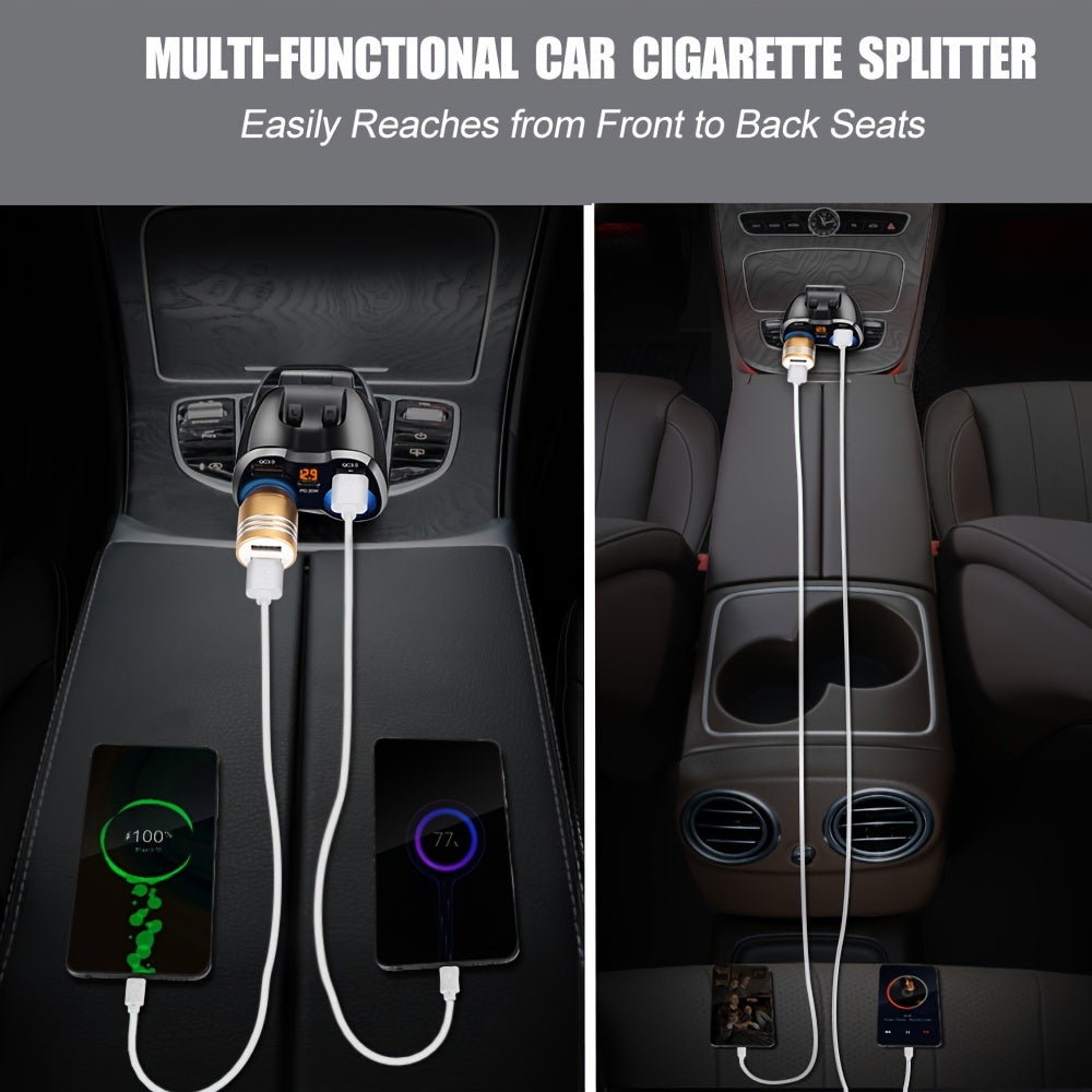 Cigarette Lighter Adapter, 150W 2 Sockets Car Cigarette Lighter Splitter Dual QC3.0 and 20W PD Type C Ports 12/24V Car Charger with ON/Off Switch for iPhone iPad Android Dash Cam