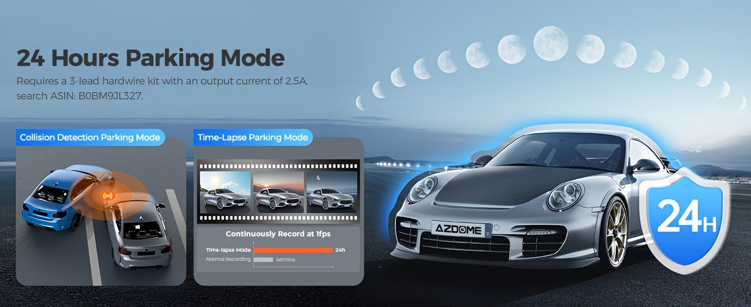 4K AZDOME PG19X  Full Touchscreen Dash Cam 12" with GPS, Split-Screen Display Rear View Mirror Camera, Front and Rear 4K+1080P Dual Car Recorder Built-in Parking Monitor, Night Vision, Loop Recording, 64GB Card, Easy to Insta