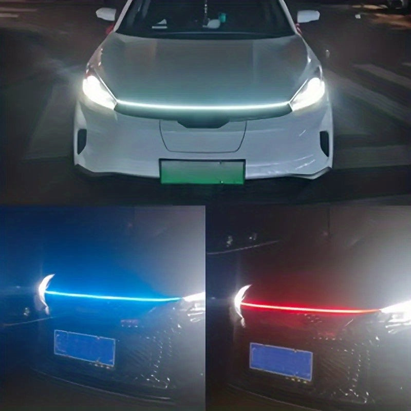 Car LED Hood Light Universal Flexible Scan Light Strip Car Decoration Atmosphere Light Ambient Atmosphere White Ice Blue