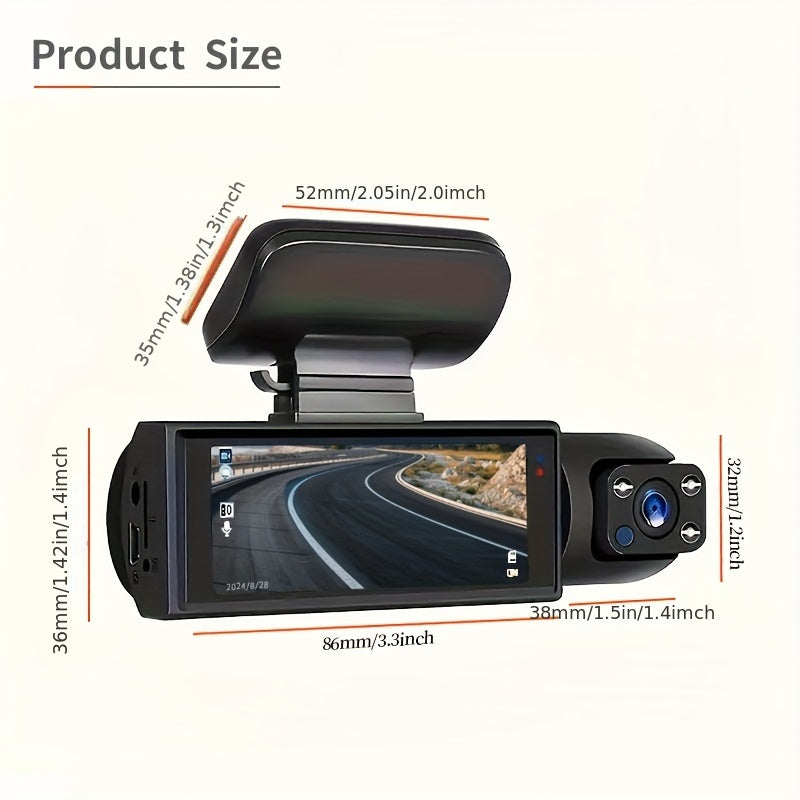 1080P Dual Camera, Dash Cam For Cars, Front And Inside, Car Camera With IR Night Vision, Loop Recording, Wide Angle Car DVR Camera With 3.16 Inch IPS Screen, Dual Lens Car Dashboard Video Cam