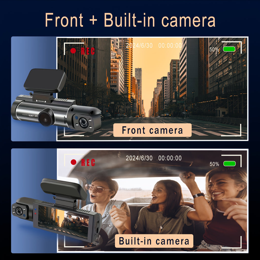 1080P Dual Camera Dash Cam For Cars With IR Night Vision, Loop Recording, And Wide Angle Lens-3.16 Inch IPS Screen, 32GB Card Optional.