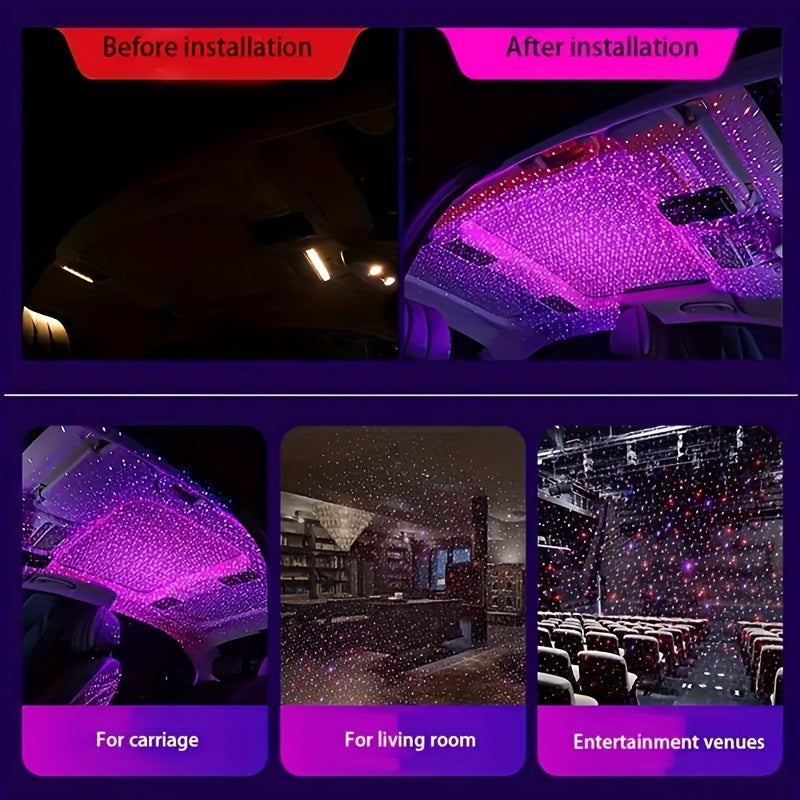 USB Car Roof Light, LED Car Interior Atmosphere Lamp with Color Changing Music Sync, Button Controlled, Non-Waterproof, Decoration Lighting for Vehicle Ceiling, Car Decorations, Perfect for Room Decor