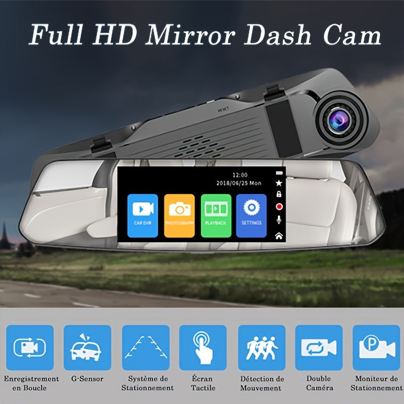 Car Dash Cam 7 Inch Touch Screen Full HD 1080P Rear View Mirror, Wide Angle Car Camera Front Camera 1080P, Rear Camera 1080P
