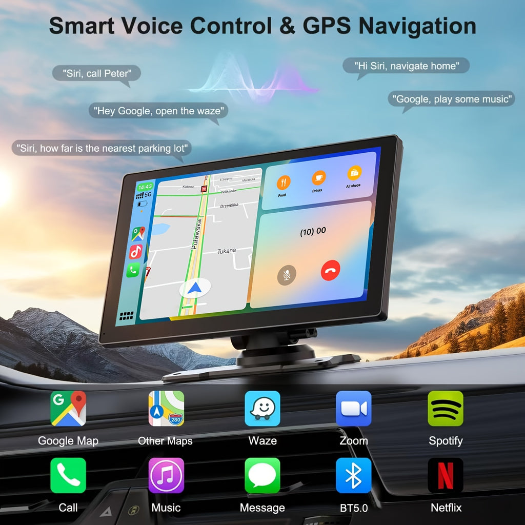 Car Play And Android Auto, 9-inch Portable Car Play Screen With 1080p Backup Camera, Car Audio Receiver With GPS Navigation,, Mirror Link For All Vehicles Free Hands Safe Driving