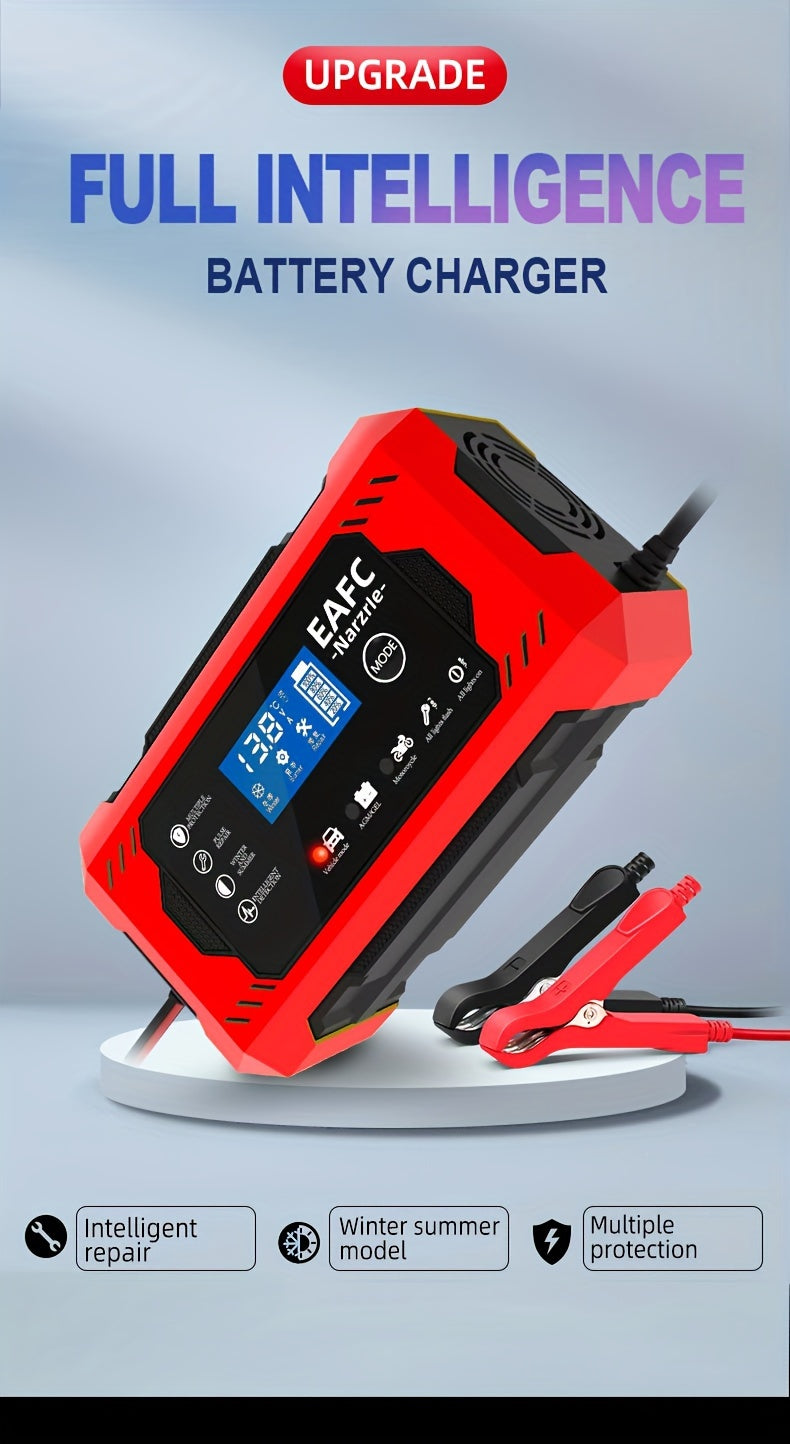 Car Battery Charger, 12V 6A Smart Battery Trickle Charger Auto 12V 24V Battery Maintainer for Car Truck Motorcycle Lawn Mower Marine Lead Acid Battery, Vehicle Battery Maintenance, Automotive Battery Care, Compact Charger, Po