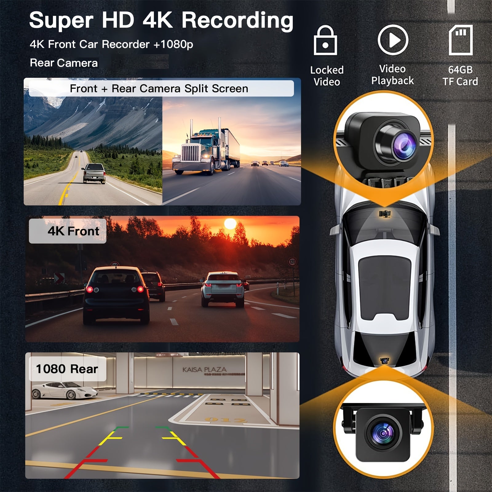 9'' 4K Wireless CarPlay & Android Auto Touchscreen Carabc with Dash Cam, GPS Navigation, Mirror Link, FM, Voice Control