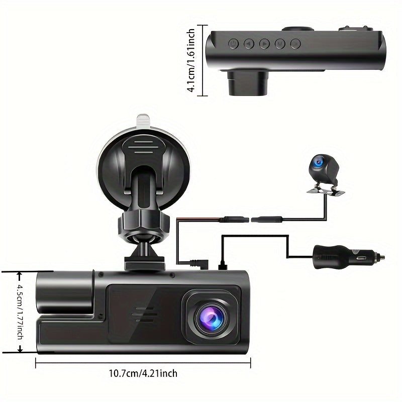 3 Channels Dash Camera For Cars, FHD 1080P Car Driving Recorder, Dash Cam With Reversing Camera, Super Night Vision Black Box, Loop Recording, G-sensor, Motion Detection, Parking Monitor