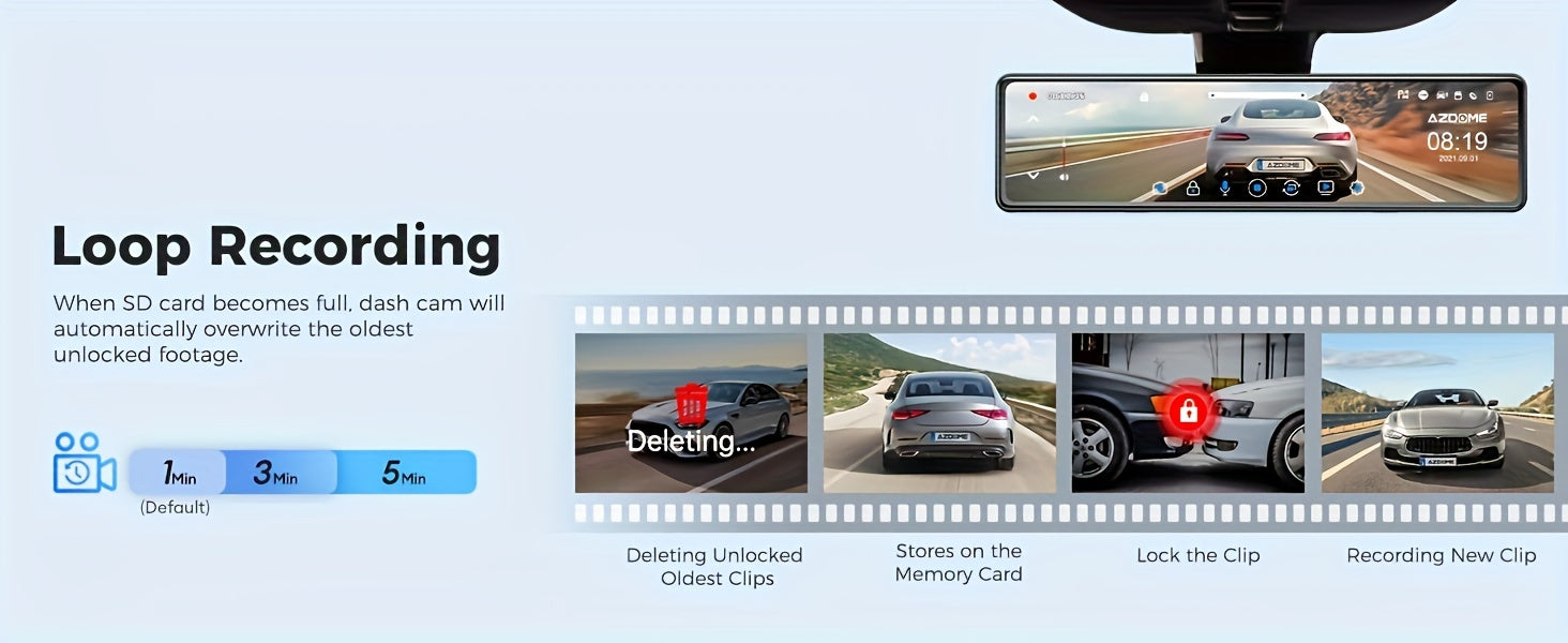 4K AZDOME PG19X  Full Touchscreen Dash Cam 12" with GPS, Split-Screen Display Rear View Mirror Camera, Front and Rear 4K+1080P Dual Car Recorder Built-in Parking Monitor, Night Vision, Loop Recording, 64GB Card, Easy to Insta