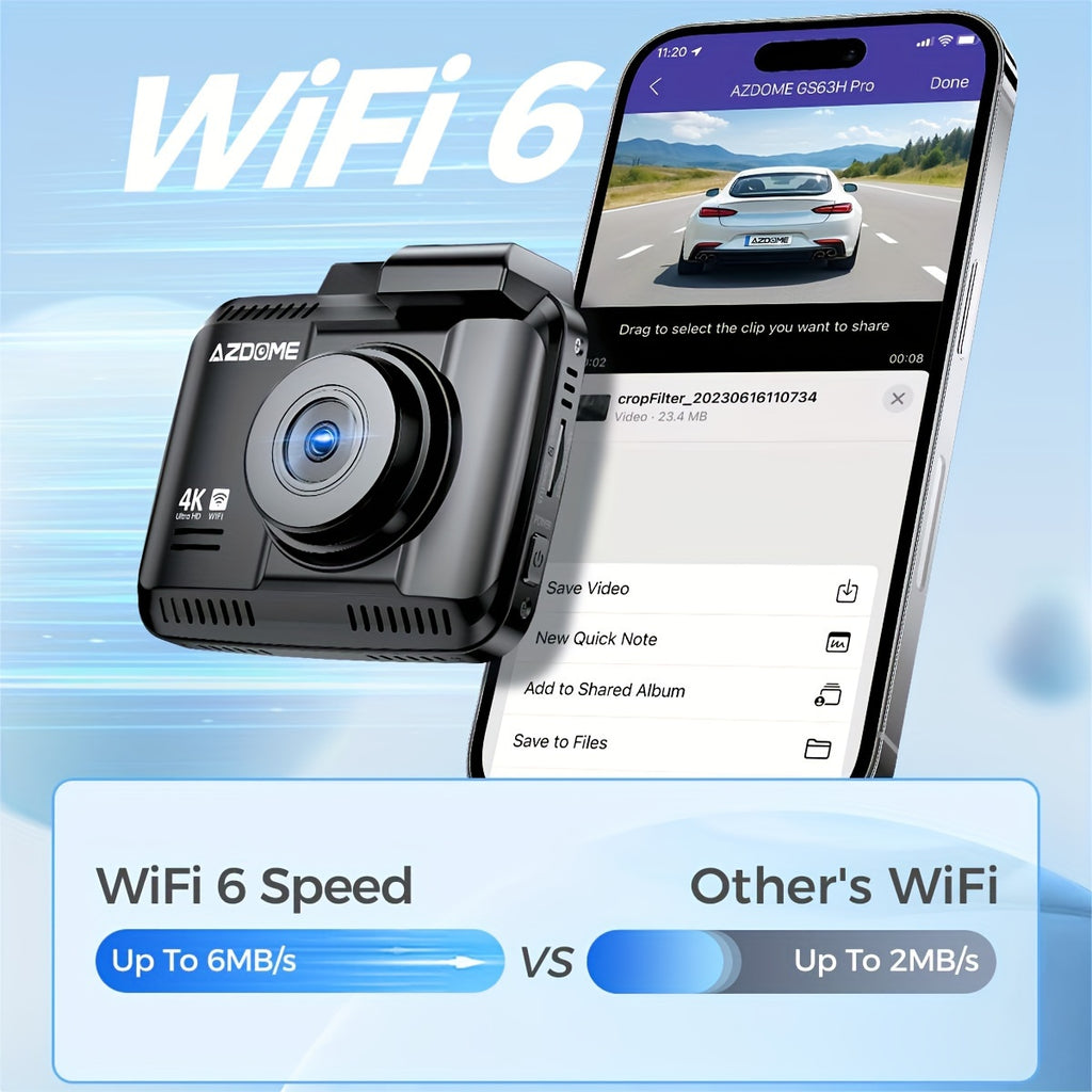 AZDOME GS63H Pro 4K Dash Cam Front And Rear, Built-in GPS, Speed, 5G WiFi Dash Camera For Cars, 2160P UHD 30fps Dashcam With APP, 2.4" IPS Screen, WDR, 64GB Card Included, Super Night Vision, 24H Parking Mode