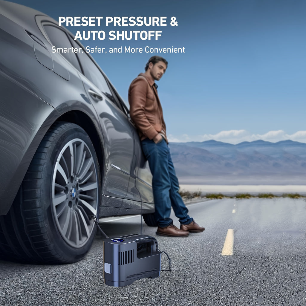 Tire Inflator Portable Air Compressor Tire Air Pump for Car Tires - Car Accessories, 12V DC Auto Pump with Digital Pressure Gauge, Emergency LED Light for Bicycle, Balloons, Black