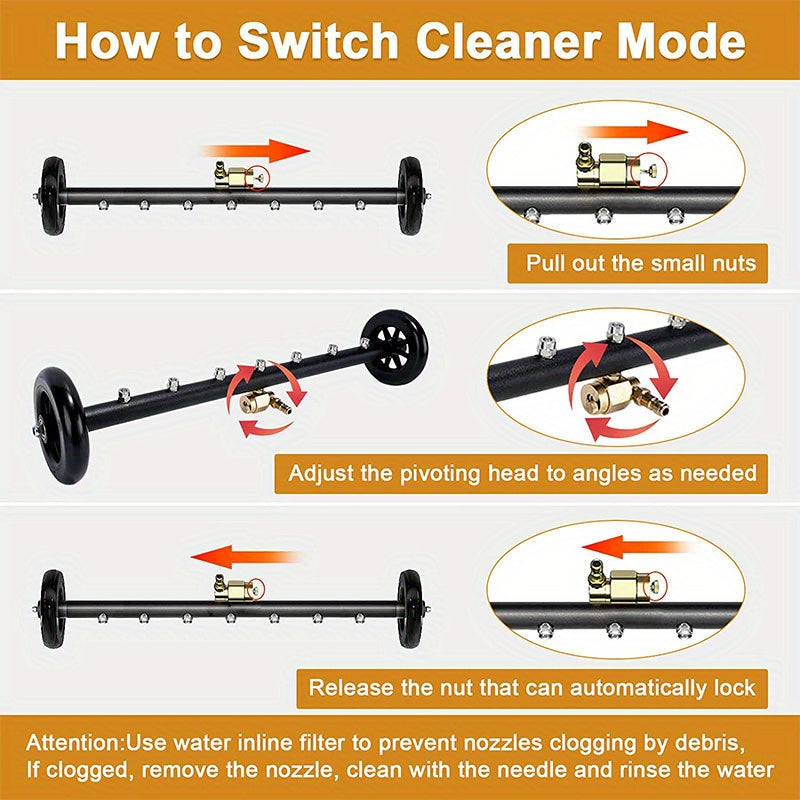 2-in-1 High-Pressure Washer with Water Broom, 22" Metal Base - 4000psi Electric Pressure Washing Machine Attachment with Quick Connect Pivot Coupler & 3 Extension Wands for Efficient Car & Surface Cleaning, Car Cleaning Tool|