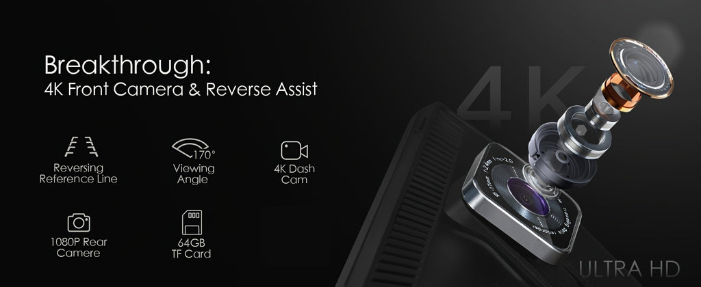 9'' 4K Wireless CarPlay & Android Auto Touchscreen Carabc with Dash Cam, GPS Navigation, Mirror Link, FM, Voice Control