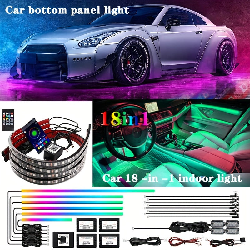 Acrylic Interior Car LED Strip Light With Wireless APP, RGB 22 In 1 With 175 Inches 593 LEDs Fiber Optic Ambient Lighting Kits, 16 Million Colors Sound Active Function Car Neon Lights, Cool Car Chassis Atmosphere Lights For N