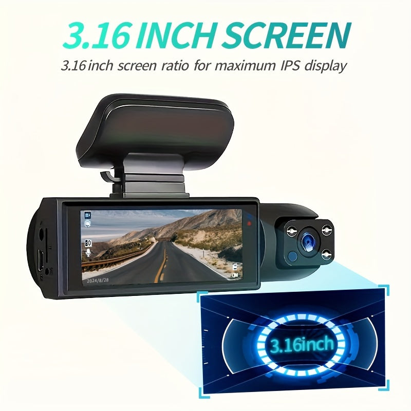 1080P Dual Camera, Dash Cam For Cars, Front And Inside, Car Camera With IR Night Vision, Loop Recording, Wide Angle Car DVR Camera With 3.16 Inch IPS Screen, Dual Lens Car Dashboard Video Cam