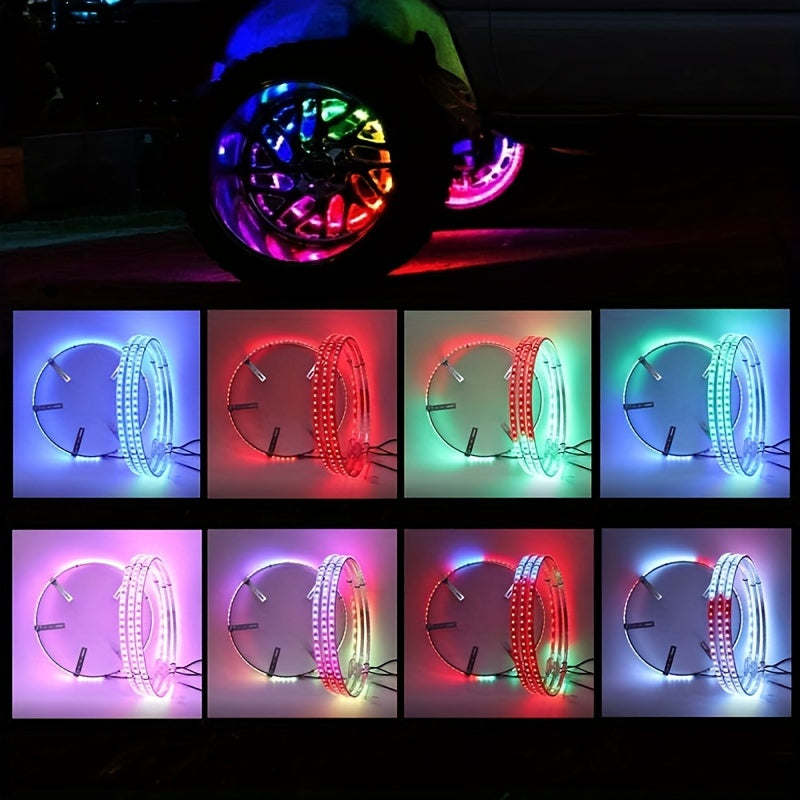 14.5 "Dream Color Chase Rim Lights, Wireless Remote Control, Christmas Decorations, Flashing Led Wheel Lights, Car LED Neon Lights With Music Synchronization, Car High Brightness Neon Set, Car Rim Ambiance Light Strip, Decora
