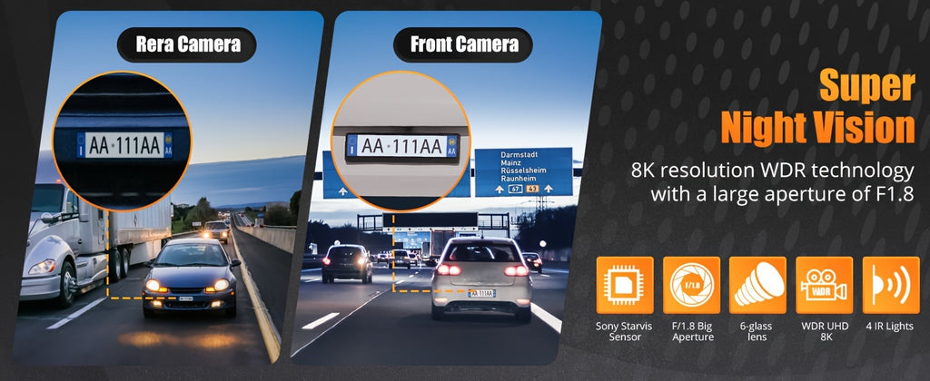 8K UHD Dash Cam - Car Camera with IR Night Vision - Front and Built-in, 3.16" IPS Screen, 170° Wide Angle, WDR, 24-Hour Parking Mode, Night Vision - Ultimate Car Safety Solution, Model A4