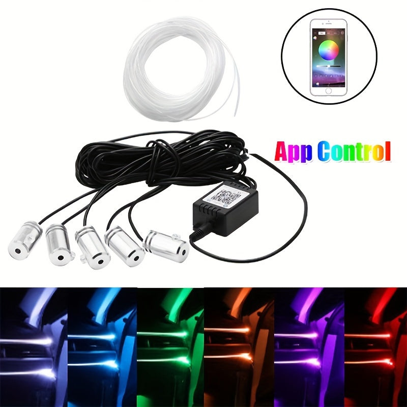 1 Set Interior Car LED Strip Lights, Kit with Wireless App, RGB 5 in 1 Ambient Lighting Kits with 236 inches Fiber Optic, 16 Million Colors Car Neon Lights, Sync to Music, Universal 5V 12V