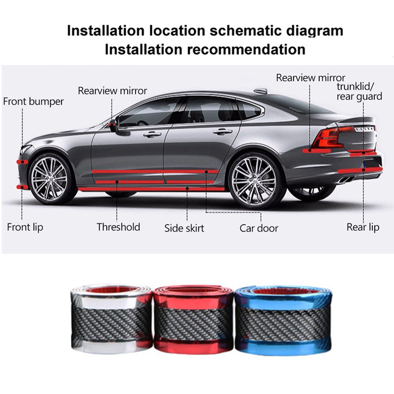 Carbon Fiber Style Universal Car Door Sill Protection Strip with Anti-scratch Rearview Mirrors Bumper Protection Stickers Auto Decorations Accessories