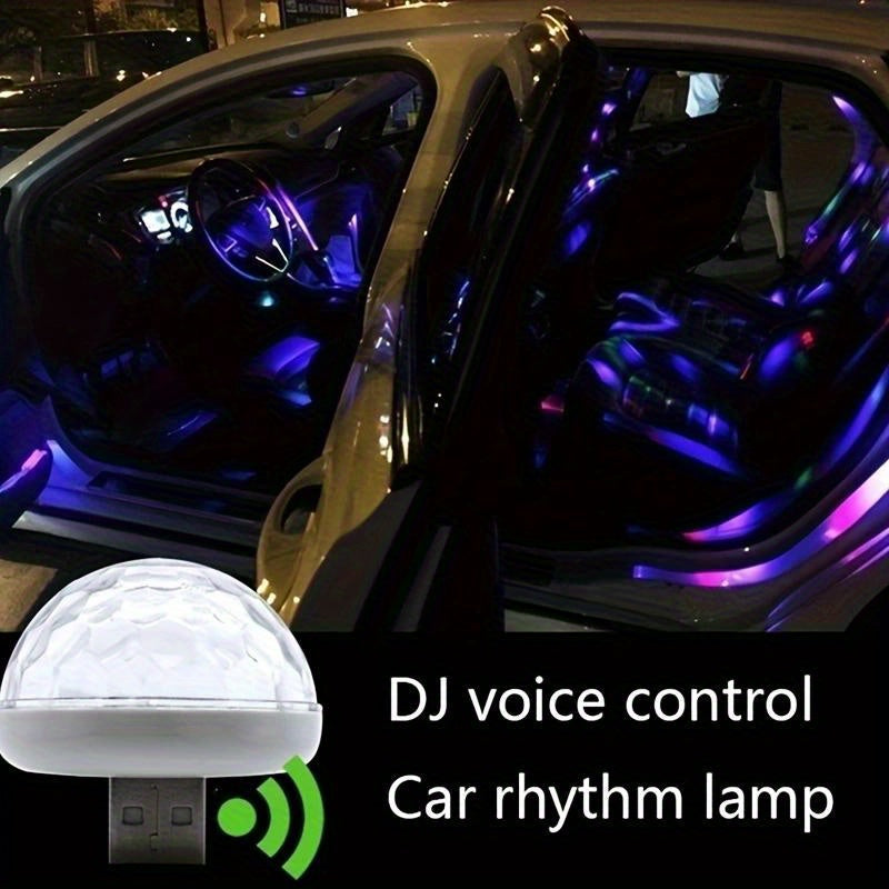 USB-Powered Car LED Light - Voice-Controlled, Rotating Stage & Party Atmosphere Lamp