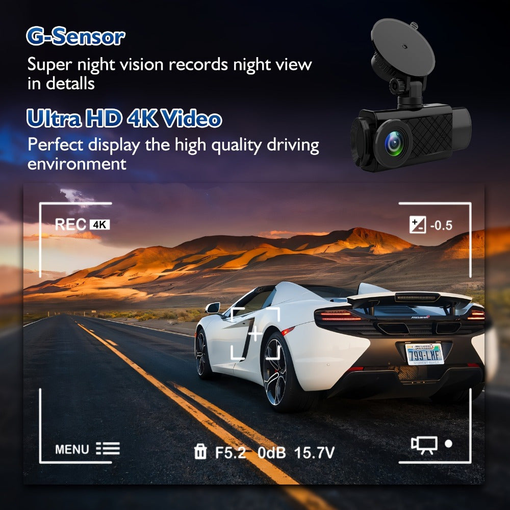 3-Channel 4K+1080P Triple Dash Cam - 2160P Full UHD, 170°Deg Wide Angle, Infrared Night Vision, G-Sensor, 32GB Card Included - Advanced Car Dashboard Camera for Front, Inside, and Rear Recording