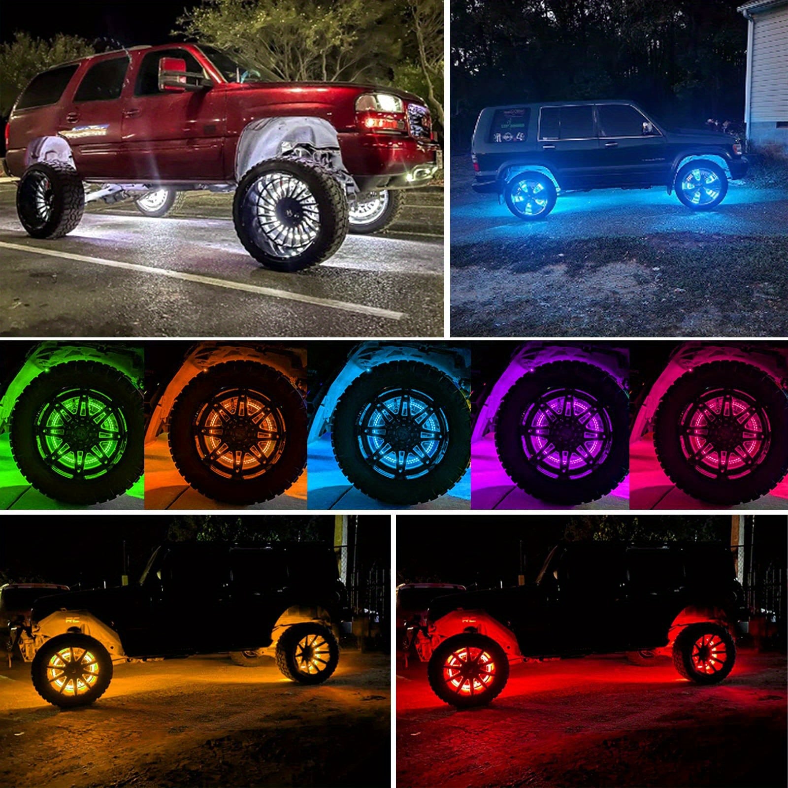 4pcs Universal Phantom Color Flow Car Led Wheel Light Burst Flash Wheel Light Colorful Wheel Light Combo RGB Wheel Ring