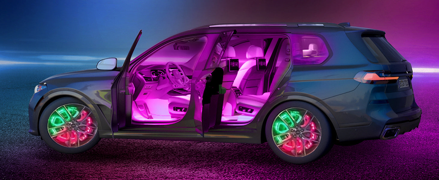 4pcs Universal Phantom Color Flow Car Led Wheel Light Burst Flash Wheel Light Colorful Wheel Light Combo RGB Wheel Ring