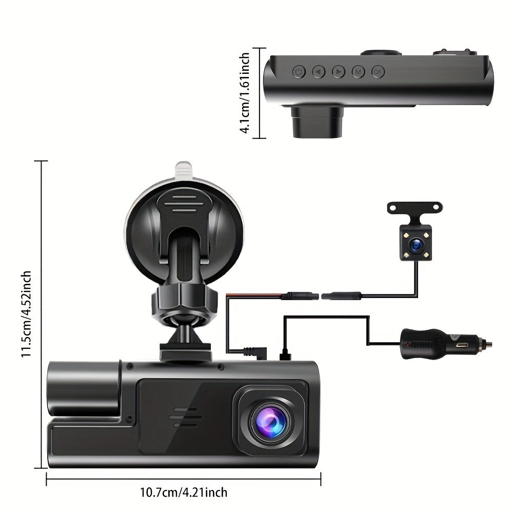Car Dash Cam Driving Recorder front and rear tachograph, automotive triple tachograph, tachograph with 32GB card, 2160P full HD, G sensor, 170° wide Angle instrument panel with infrared night vision