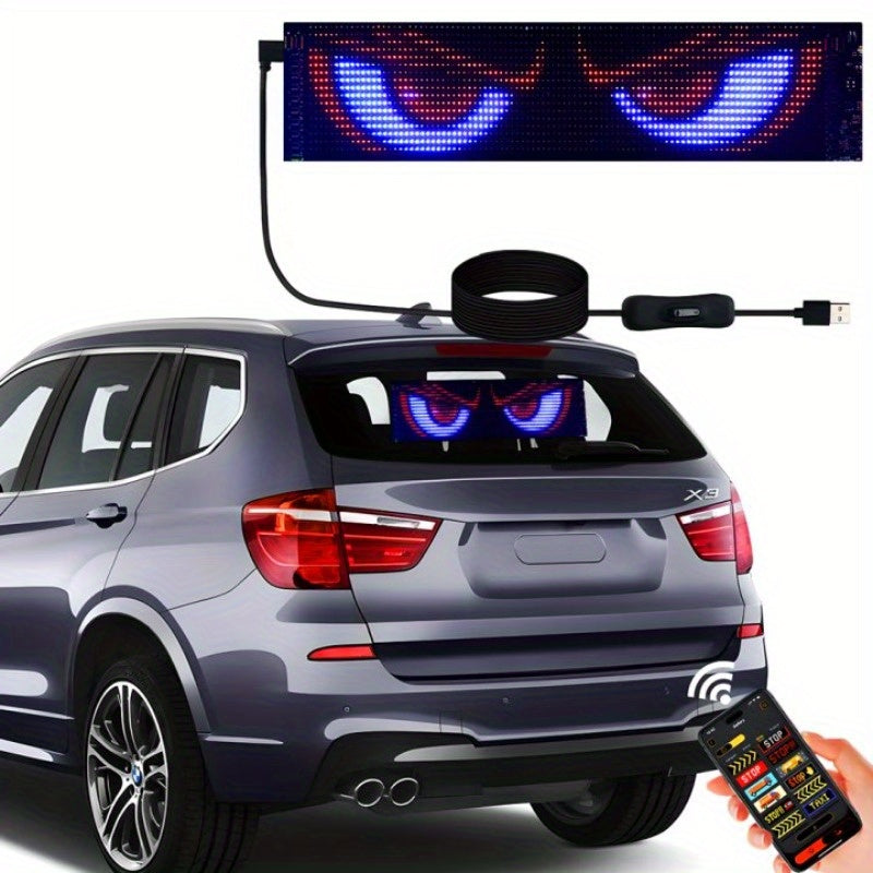 2PCS Devil's Eye Car LED Matrix Pixel Panel with Remote Control APP, Programmable DIY Flexible LED Display for Car Window Decoration, Halloween, Christmas Light